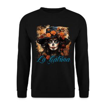 La Catrina Cool Dia De Los Muertos Design - Unisex Sweatshirt - black - Front - Alina (178cm) & Michal (187cm)