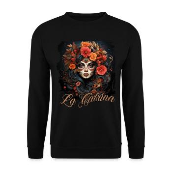 La Catrina Cool Dia De Los Muertos Design - Unisex Sweatshirt - black - Front - Alina (178cm) & Michal (187cm)