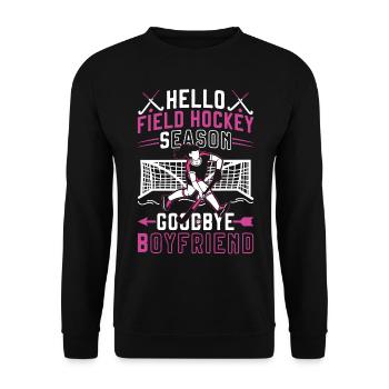 Field Hockey Hello Field Hockey - Unisex Pullover - Schwarz - Vorne - Alina (178cm) & Michal (187cm)