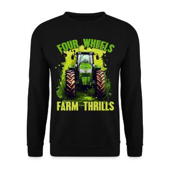 Four Wheels Farm Thrills Tractor Farmer Gift - Unisex Sweatshirt - black - Front - Alina (178cm) & Michal (187cm)