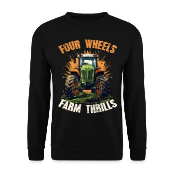 Four Wheels Farm Thrills Tractor Farming - Unisex Sweatshirt - black - Front - Alina (178cm) & Michal (187cm)