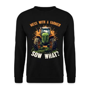 Jouer avec une truie fermière quoi? Tracteur jardinier - Sweat-shirt Unisexe - noir - Devant - Alina (178cm) & Michal (187cm)
