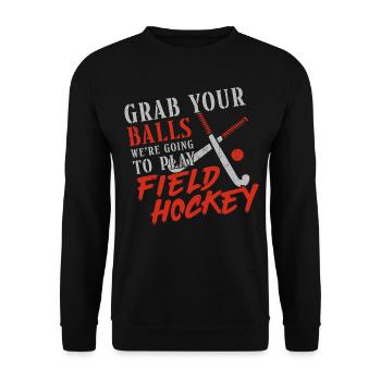Jeu de mots de hockey sur gazon Adult Humor Grab - Sweat-shirt Unisexe - noir - Devant - Alina (178cm) & Michal (187cm)