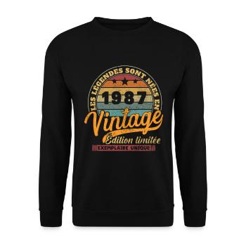 1987 Vintage Nées En 1987 Cadeau D'anniversaire - Sweat-shirt Unisexe - noir - Devant - Alina (178cm) & Michal (187cm)