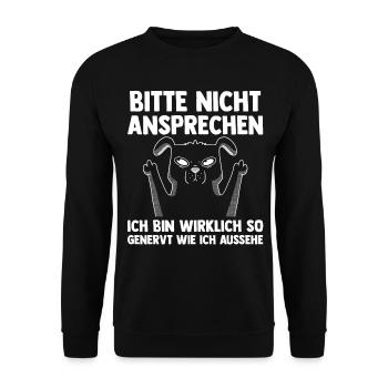 Bitte Nicht Ansprechen Hund - Unisex Pullover - Schwarz - Vorne - Alina (178cm) & Michal (187cm)