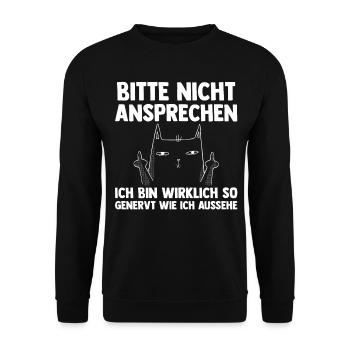 Bitte Nicht Ansprechen Katze - Unisex Pullover - Schwarz - Vorne - Alina (178cm) & Michal (187cm)