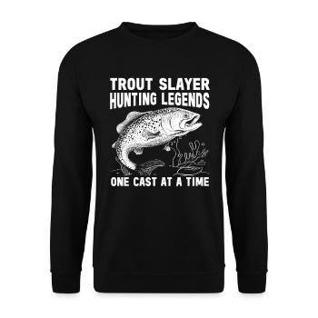 Fishing, Trout, Salmon, Fisherman, Angler, Perch - Unisex Sweatshirt - black - Front - Alina (178cm) & Michal (187cm)
