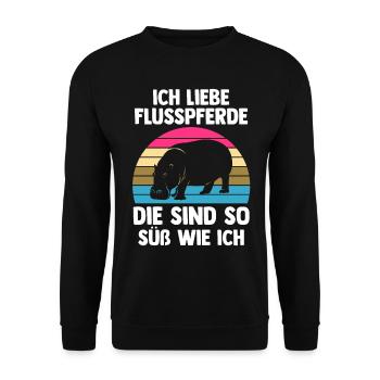 Nilpferd Flusspferd - Unisex Pullover - Schwarz - Vorne - Alina (178cm) & Michal (187cm)