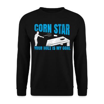 Corn Star - Your Hole Is My Goal Lustiges Cornhole - Unisex Sweatshirt - black - Front - Alina (178cm) & Michal (187cm)