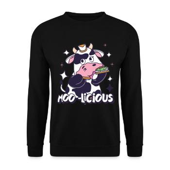 Kuh Kühe Moo-Licious Landwirt Kuhkopf - Unisex Pullover - Schwarz - Vorne - Alina (178cm) & Michal (187cm)