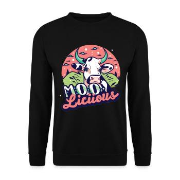 Kuh Kühe Moo-Licious Landwirt Kuhkopf - Unisex Pullover - Schwarz - Vorne - Alina (178cm) & Michal (187cm)