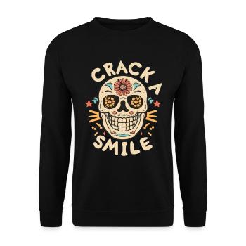 Skulls Crack A Smile Totenkopf Skull - Unisex Sweatshirt - black - Front - Alina (178cm) & Michal (187cm)