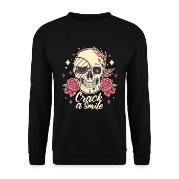 Skulls Crack A Smile Totenkopf Skull - Unisex Pullover - Schwarz - Vorne - Alina (178cm) & Michal (187cm)