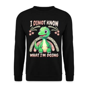 Lustiger Dinosaurier Spruch, Baby Dino, Regenbogen - Unisex Pullover - Schwarz - Vorne - Alina (178cm) & Michal (187cm)