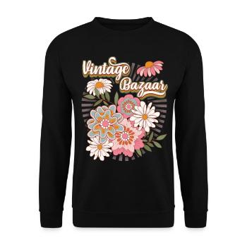 70s Flowers, Flower Power Design 1970's - Unisex Sweatshirt - black - Front - Alina (178cm) & Michal (187cm)