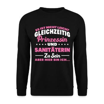 SANITÄTERIN - Gleichzeitig Prinzessin - Unisex Pullover - Schwarz - Vorne - Alina (178cm) & Michal (187cm)