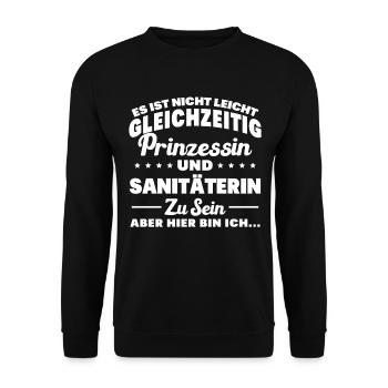 SANITÄTERIN - Gleichzeitig Prinzessin - Unisex Pullover - Schwarz - Vorne - Alina (178cm) & Michal (187cm)
