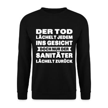 Der Sanitäter lächelt zurück Humorgeschenk - Unisex Pullover - Schwarz - Vorne - Alina (178cm) & Michal (187cm)