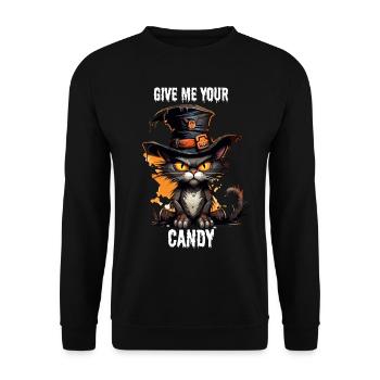 Chat noir avec chapeau de sorcière veut des bonbons d’Halloween - Sweat-shirt Unisexe - noir - Devant - Alina (178cm) & Michal (187cm)