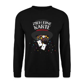 Zieh eine Karte Magier Kartenmagie Kartentricks - Unisex Pullover - Schwarz - Vorne - Alina (178cm) & Michal (187cm)