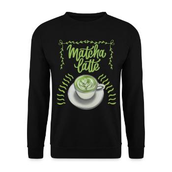 Matcha Latte Typografie, Tasse Matcha, Spruch - Unisex Pullover - Schwarz - Vorne - Alina (178cm) & Michal (187cm)