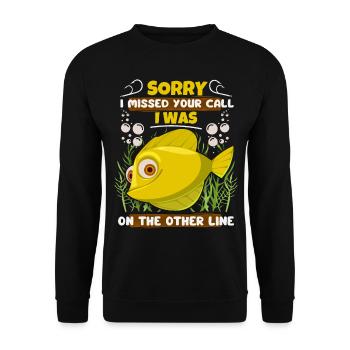 Fishing Fishing, Comic Fish with Fish Hook, Saying - Unisex Sweatshirt - black - Front - Alina (178cm) & Michal (187cm)