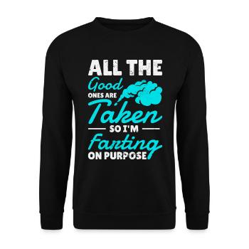 Furz Farting Crop Duster Dad Humor - Unisex Pullover - Schwarz - Vorne - Alina (178cm) & Michal (187cm)