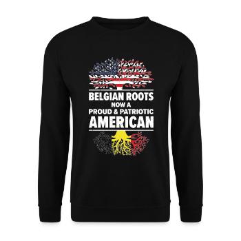 Belgian American Patriot USA Grown Belgium US Flag - Unisex Sweatshirt - black - Front - Alina (178cm) & Michal (187cm)