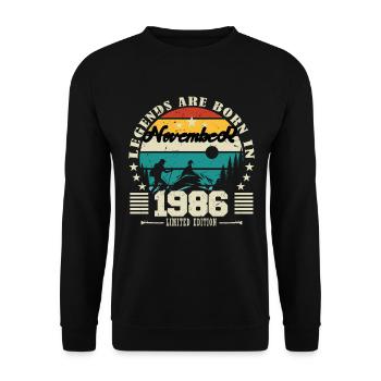 November 1986. November 1986 Birthday Gift. - Unisex Sweatshirt - black - Front - Alina (178cm) & Michal (187cm)