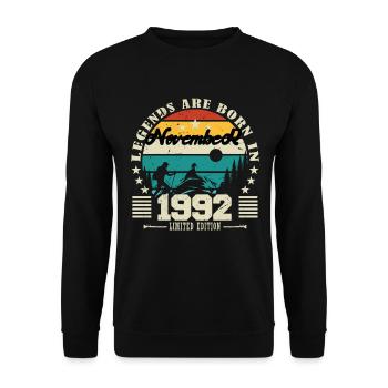 November 1992. November 1992 Anniversary Gift. - Unisex Sweatshirt - black - Front - Alina (178cm) & Michal (187cm)