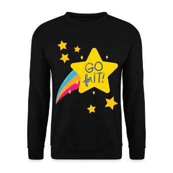 GO for it / Motivation zu mehr Mut / Geschenkidee - Unisex Pullover - Schwarz - Vorne - Alina (178cm) & Michal (187cm)