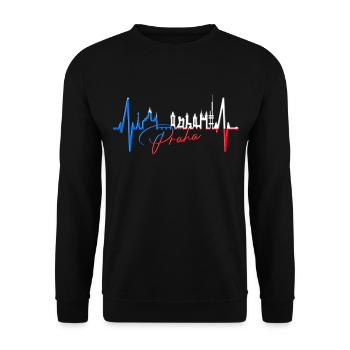 Prag Skyline Herzschlag Tschechien Herz Love Praha - Unisex Pullover - Schwarz - Vorne - Alina (178cm) & Michal (187cm)