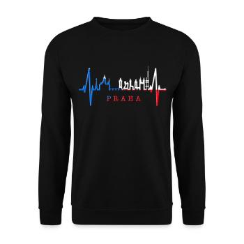 Prag Skyline Herzschlag Tschechien Herz Love Praha - Unisex Pullover - Schwarz - Vorne - Alina (178cm) & Michal (187cm)