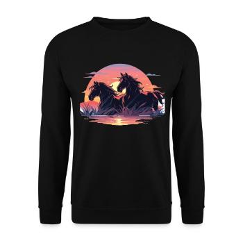 Horses, Sunset, Horse, Stallion, Riding - Unisex Sweatshirt - black - Front - Alina (178cm) & Michal (187cm)