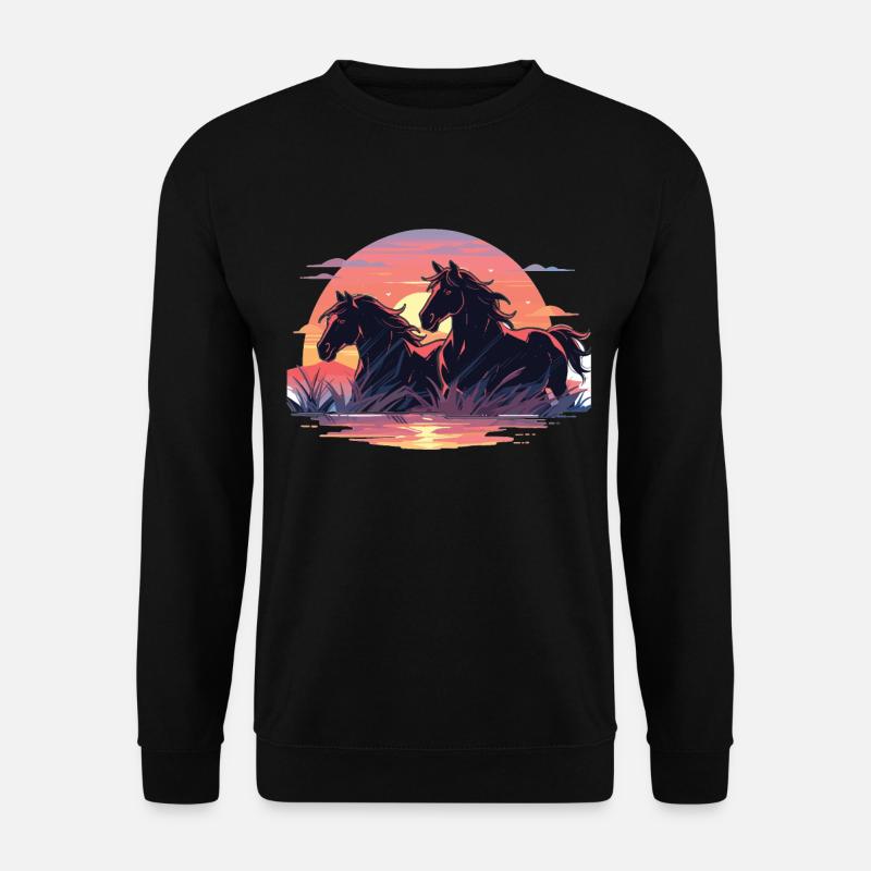 Chevaux, Coucher De Soleil, Cheval, Étalon, Équitation - Sweat-shirt Unisexe - noir