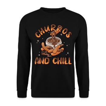Churros And Chill - Unisex Pullover - Schwarz - Vorne - Alina (178cm) & Michal (187cm)