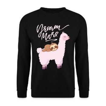 Lama-Llama mit Faultier, Sloth müde, Comic Spruch - Unisex Pullover - Schwarz - Vorne - Alina (178cm) & Michal (187cm)