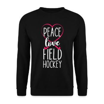 Field Hockey Heart Peace Love - Unisex Sweatshirt - black - Front - Alina (178cm) & Michal (187cm)