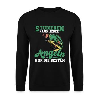 Angeln Fischen Studieren kann jeder - Unisex Pullover - Schwarz - Vorne - Alina (178cm) & Michal (187cm)
