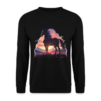 Pferd Pferde Ross Gaul Reiten Pferdekopf Reiter - Unisex Pullover - Schwarz - Vorne - Alina (178cm) & Michal (187cm)