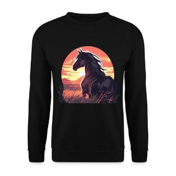 Horses, Black Horse, Horse, Sunset - Unisex Sweatshirt - black - Front - Alina (178cm) & Michal (187cm)
