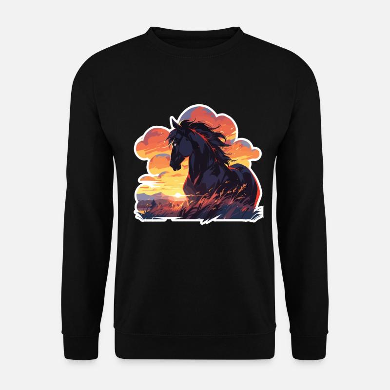 Pferde Schwarzes Pferd Pferd Sonnenuntergang - Unisex Pullover - Schwarz