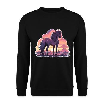 Chevaux, Cheval Noir, Cheval, Coucher De Soleil - Sweat-shirt Unisexe - noir - Devant - Alina (178cm) & Michal (187cm)