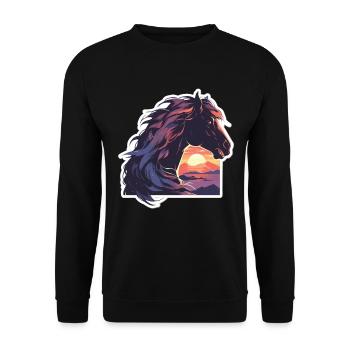 Horses, Black Horse, Horse, Sunset - Unisex Sweatshirt - black - Front - Alina (178cm) & Michal (187cm)