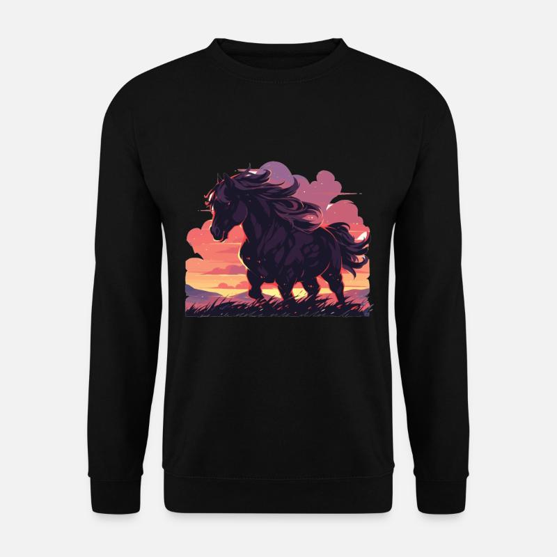 Pferde Schwarzes Pferd Pferd Sonnenuntergang - Unisex Pullover - Schwarz