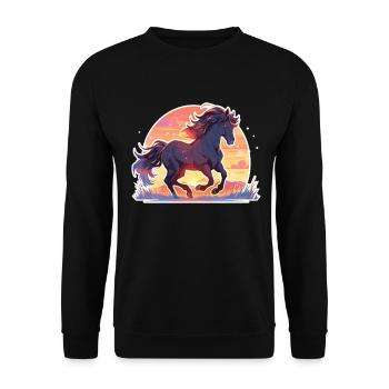 Chevaux, Cheval Noir, Cheval, Coucher De Soleil - Sweat-shirt Unisexe - noir - Devant - Alina (178cm) & Michal (187cm)