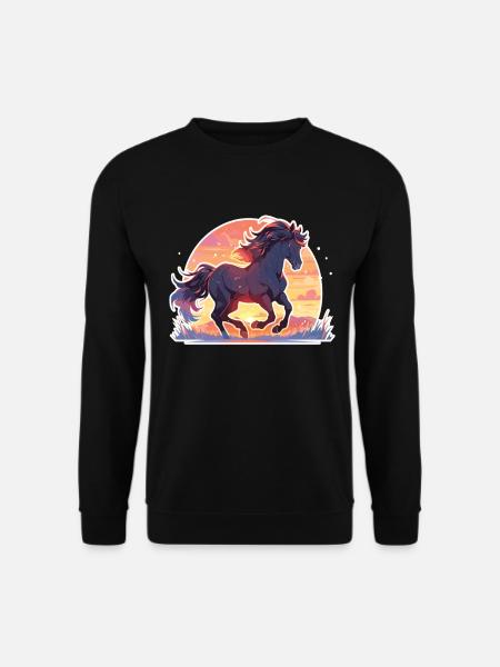 Pferde Schwarzes Pferd Pferd Sonnenuntergang - Unisex Pullover - Schwarz