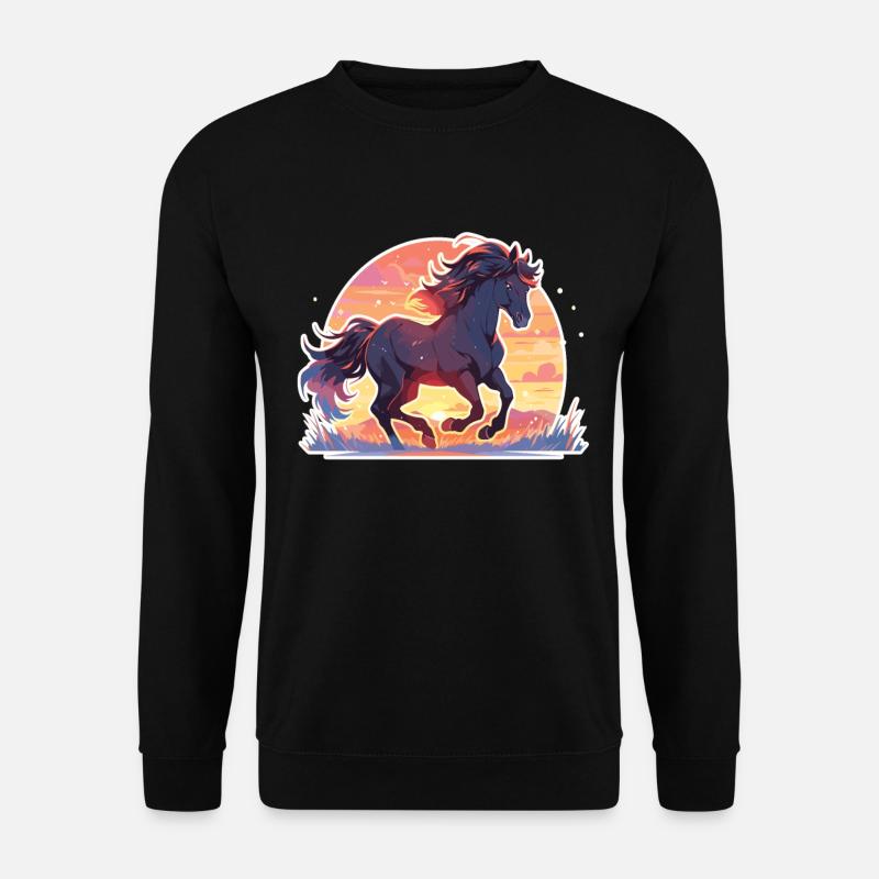 Pferde Schwarzes Pferd Pferd Sonnenuntergang - Unisex Pullover - Schwarz