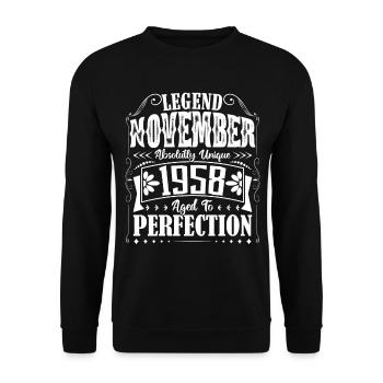 November 1958. November 1958 Geburtstagsgeschenk - Unisex Pullover - Schwarz - Vorne - Alina (178cm) & Michal (187cm)