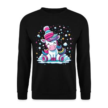 Frosty Unicorn - Magical Christmas in the Snow - Unisex Sweatshirt - black - Front - Alina (178cm) & Michal (187cm)
